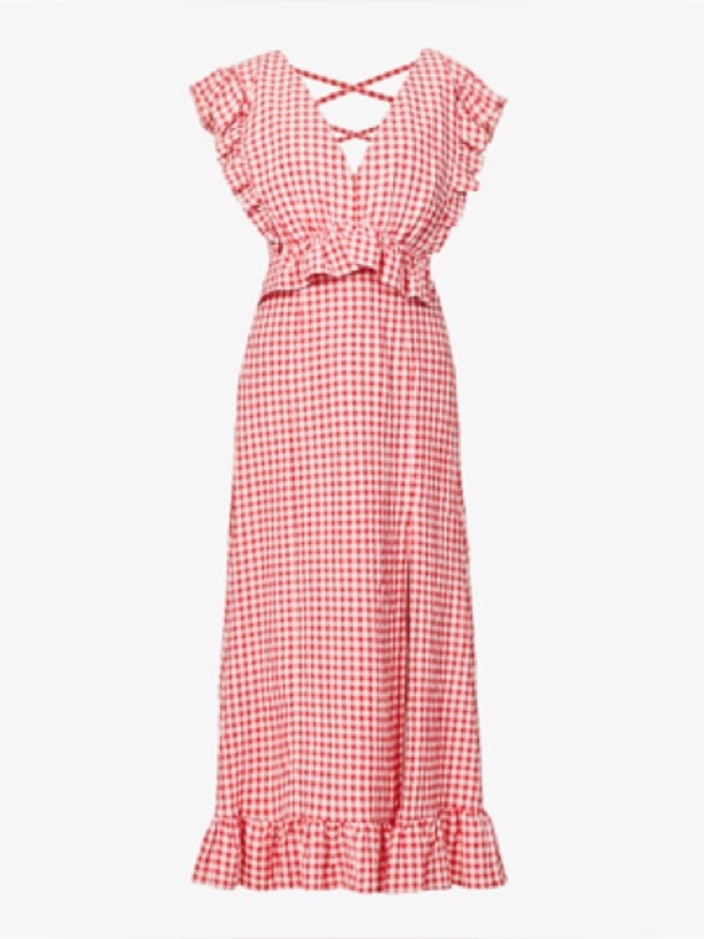 NWOT Nobody's Child Ivy Gingham Crepe Midi Dress in red and white. Size 12